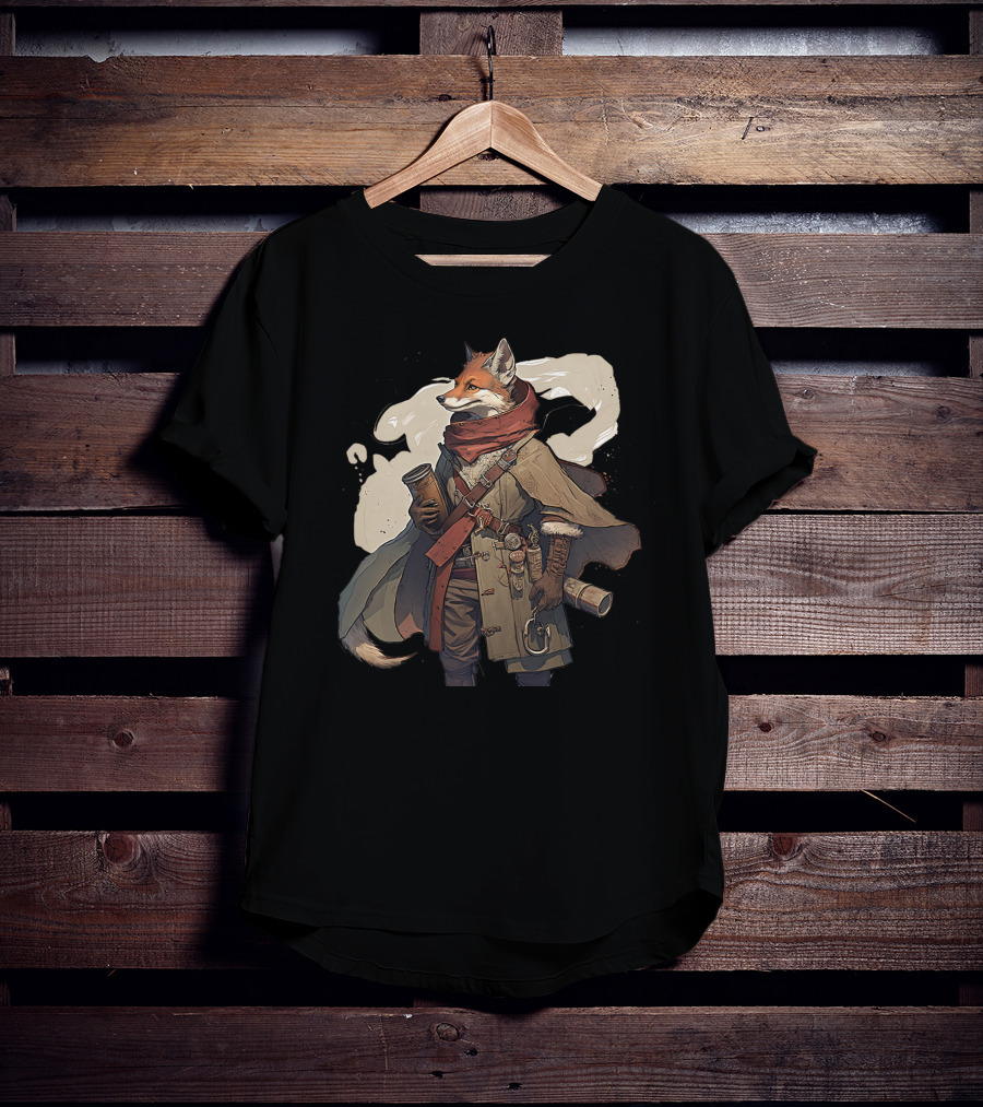 Fox Adventurer With Scrolls And Scarf T-Shirt