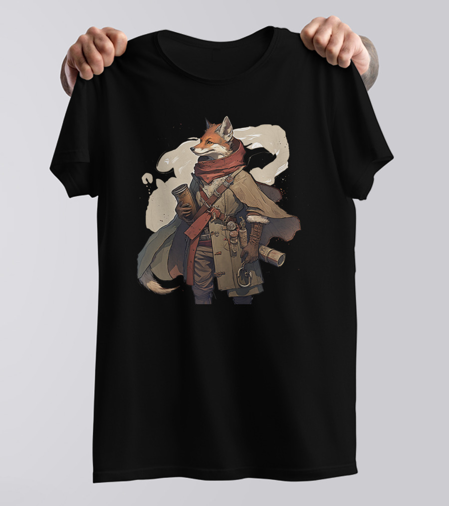 Fox Adventurer With Scrolls And Scarf T-Shirt