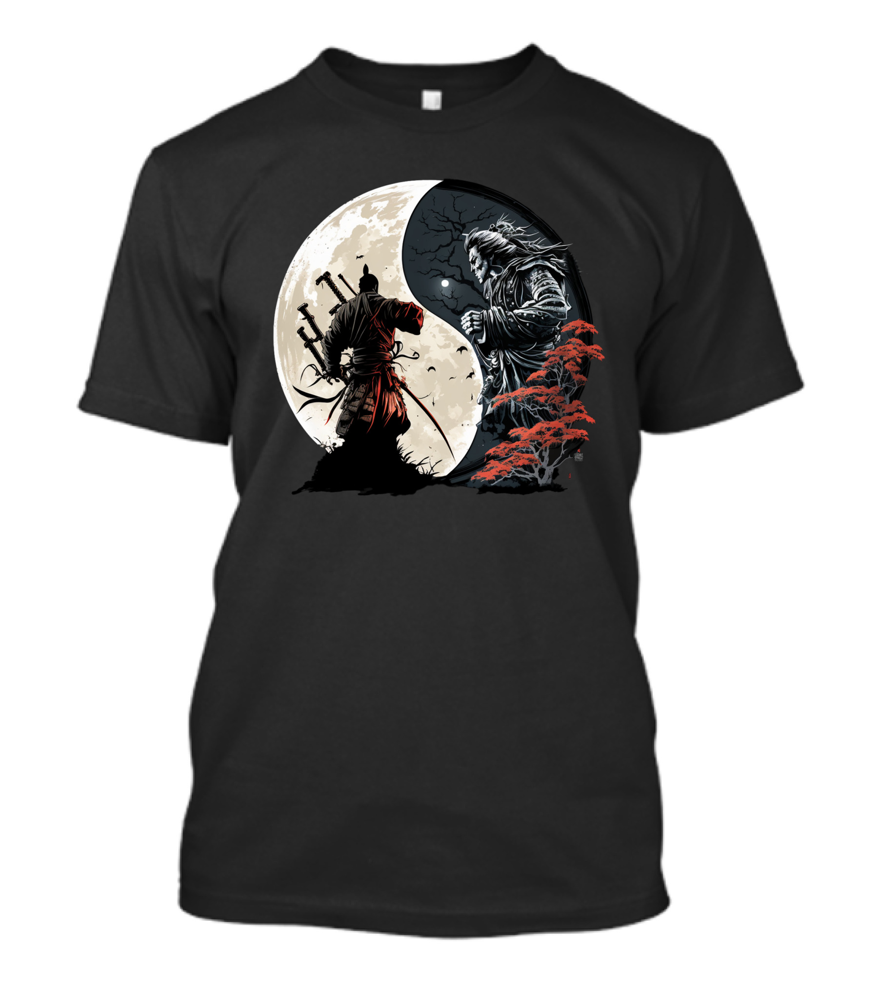 Crescent Moonlight Samurai Yin Yang Duality Forest T-Shirt