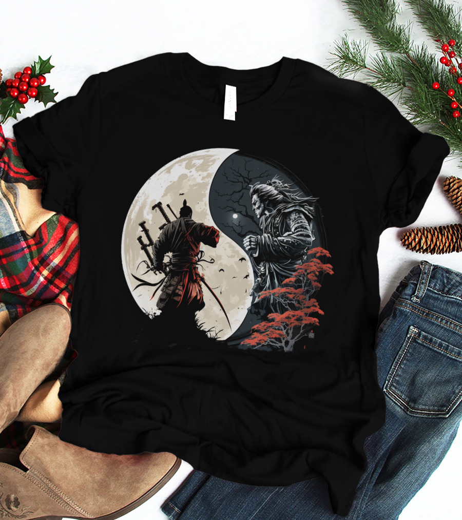 Crescent Moonlight Samurai Yin Yang Duality Forest T-Shirt
