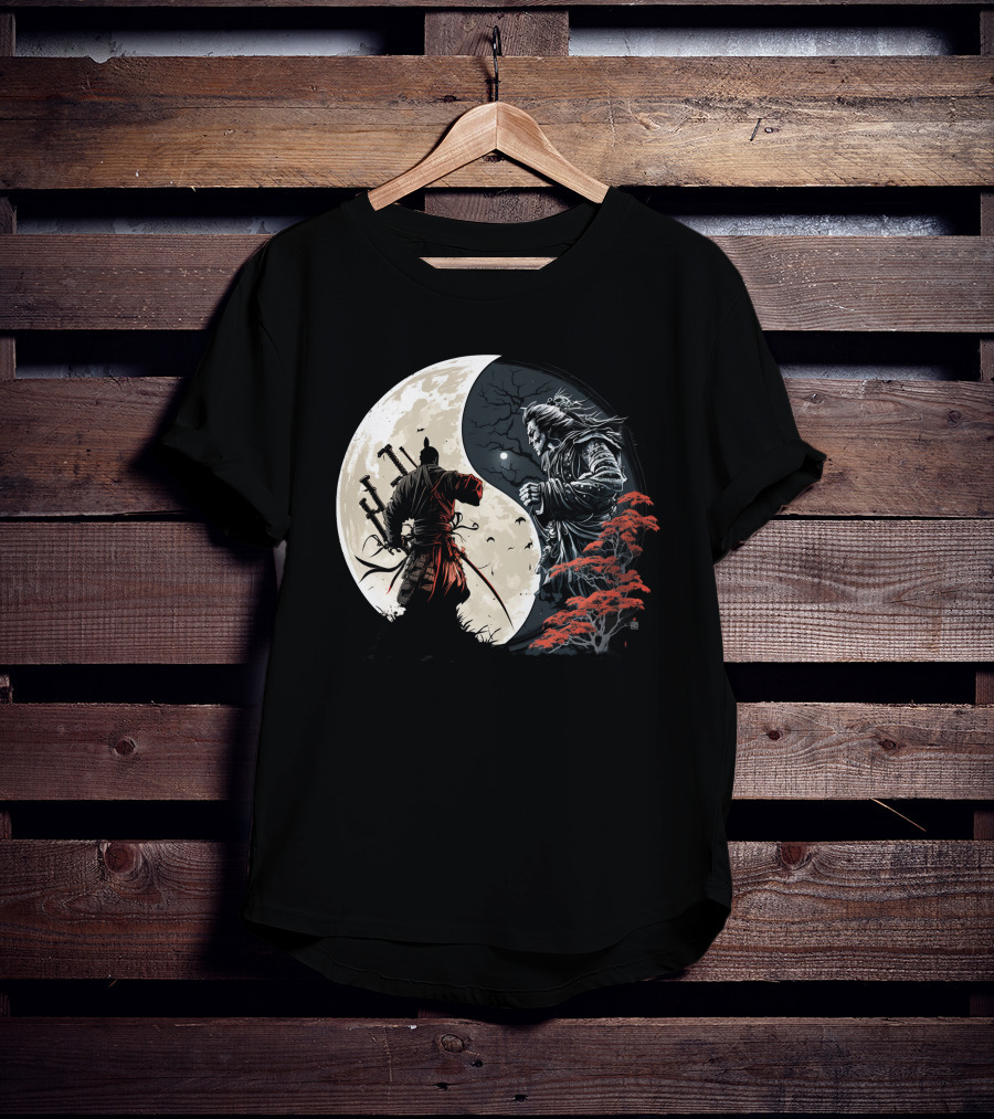 Crescent Moonlight Samurai Yin Yang Duality Forest T-Shirt