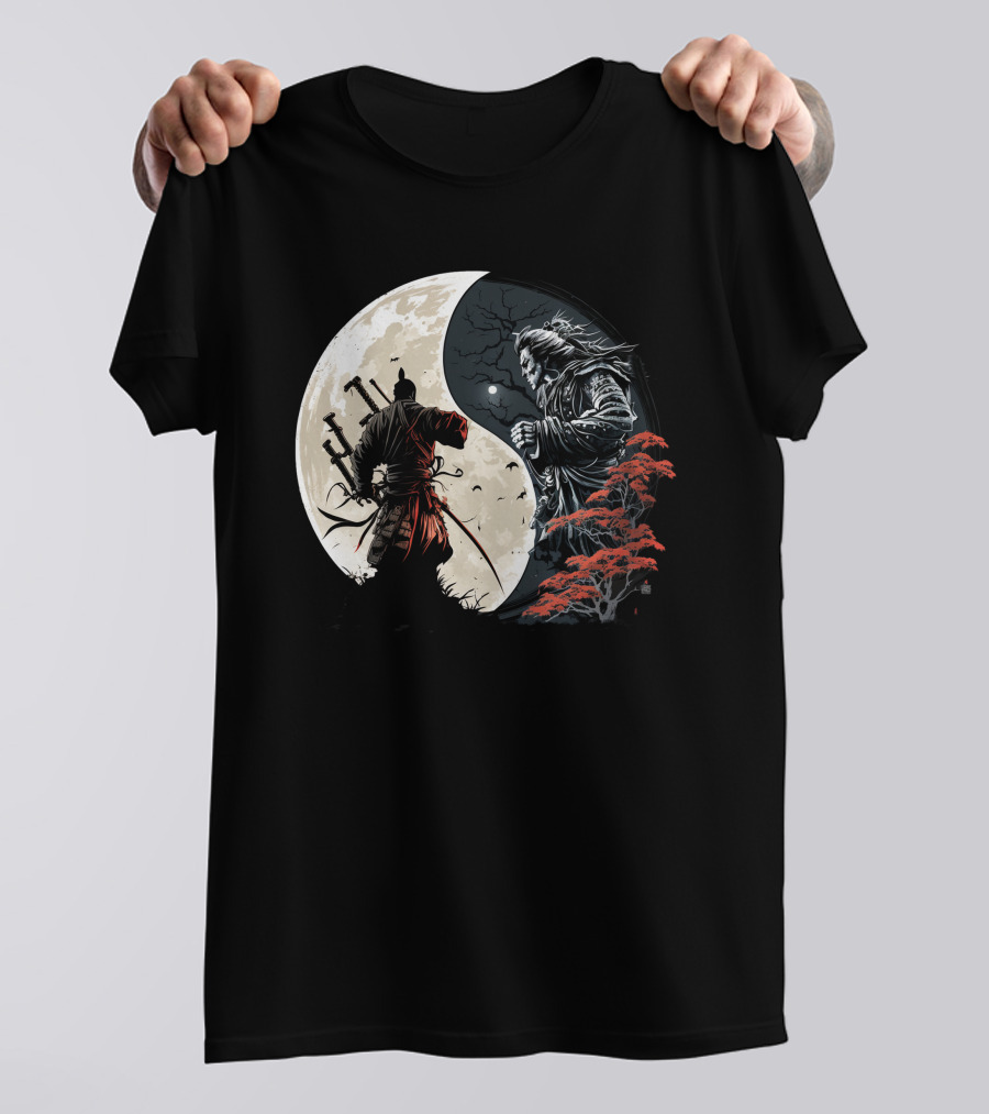 Crescent Moonlight Samurai Yin Yang Duality Forest T-Shirt