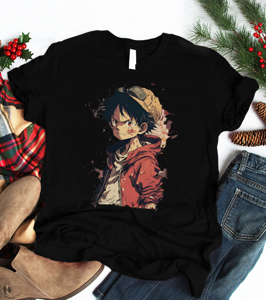 Luffy Kid One Piece Straw Hat Red Jacket Character T-Shirt