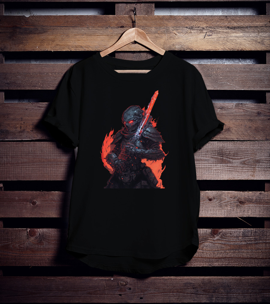 Magitek Zombie Trooper Fiery Cyborg Warrior With Glowing Sword T-Shirt