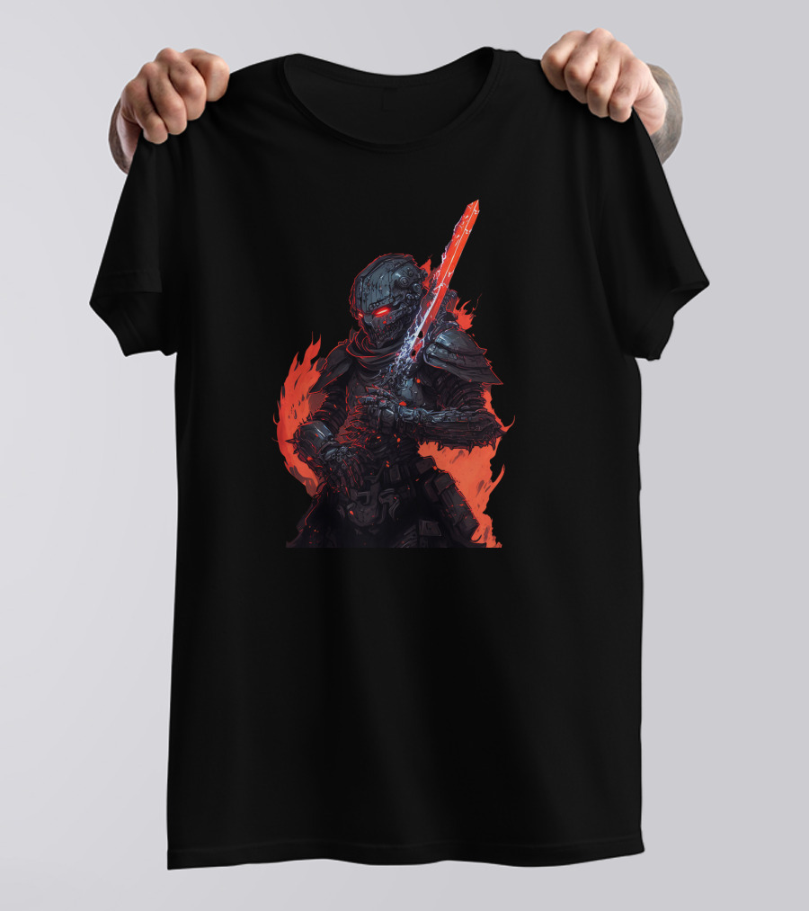 Magitek Zombie Trooper Fiery Cyborg Warrior With Glowing Sword T-Shirt