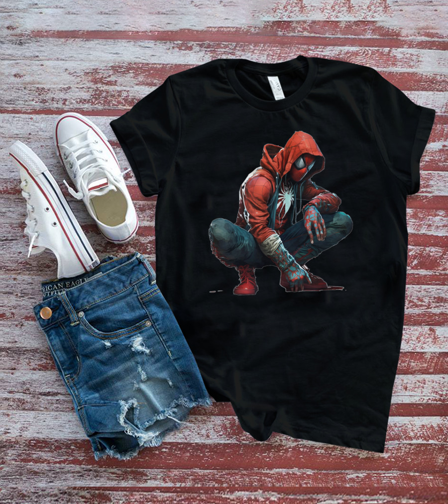 Spider Man Miles Morales In Red Hoodie Urban T-Shirt