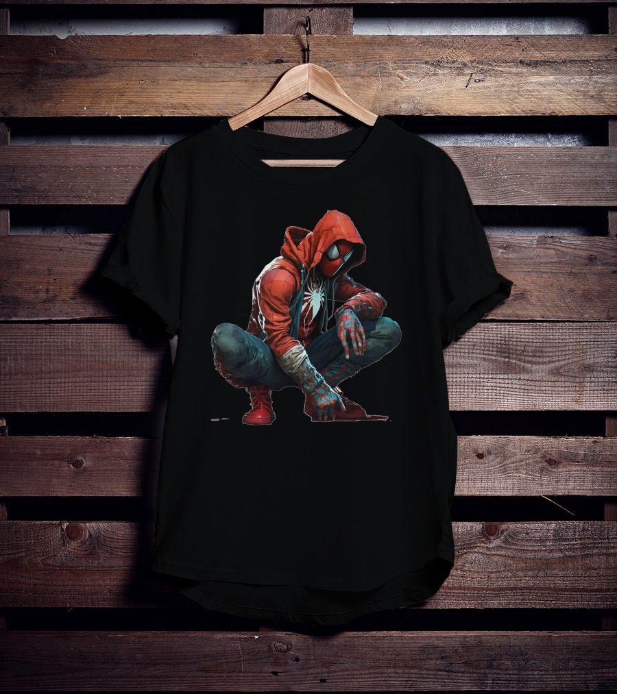Spider Man Miles Morales In Red Hoodie Urban T-Shirt
