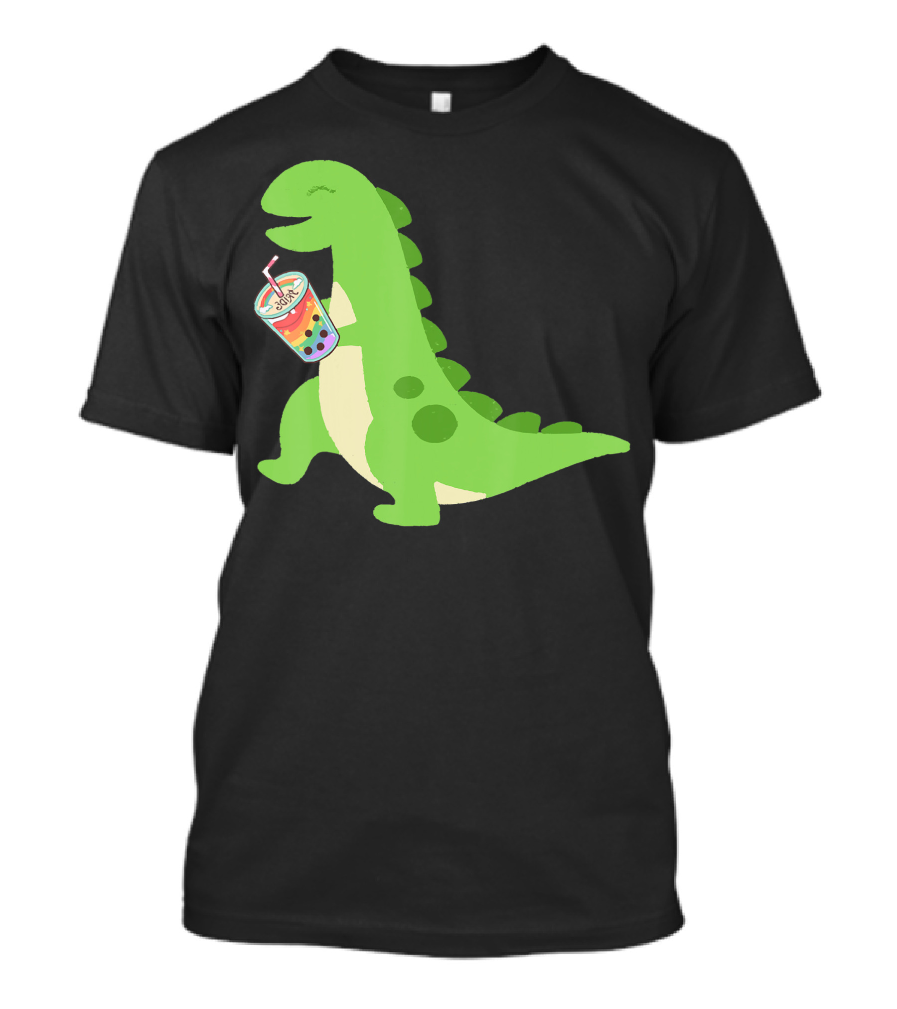 Dino Drinking Bubble Tea With Colorful Boba T-Shirt