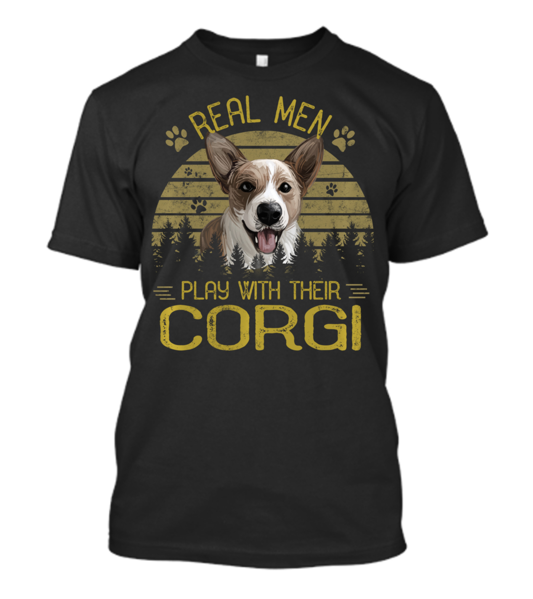 Real Men Play With Their Corgi Dog Adventure Forest Scene T-Shirt