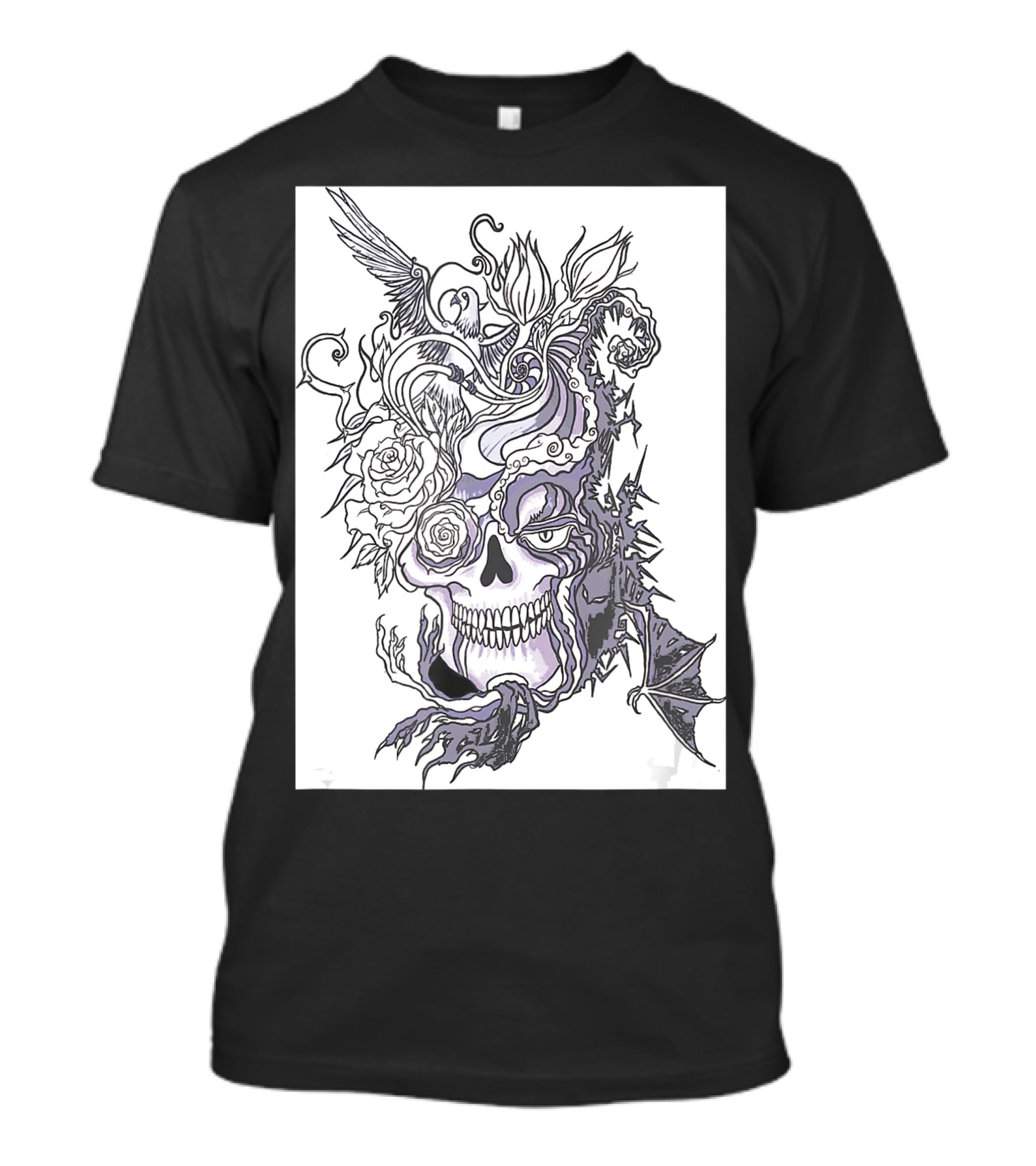 Evil Skull Bat Rose Wing T-Shirt