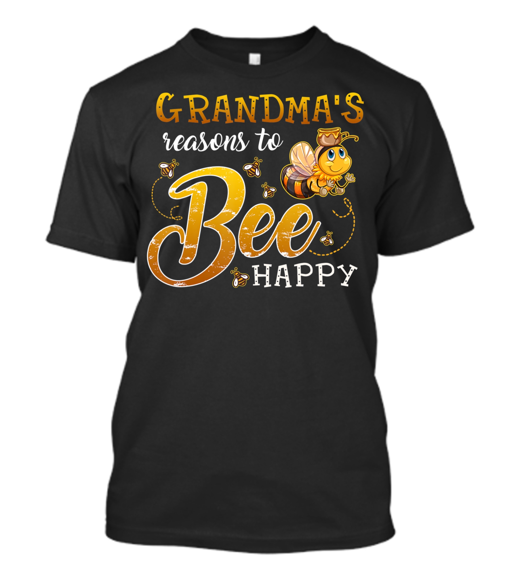 Grandma's Reasons To Bee Happy With Cute Cartoon Bee And Swarm T-Shirt