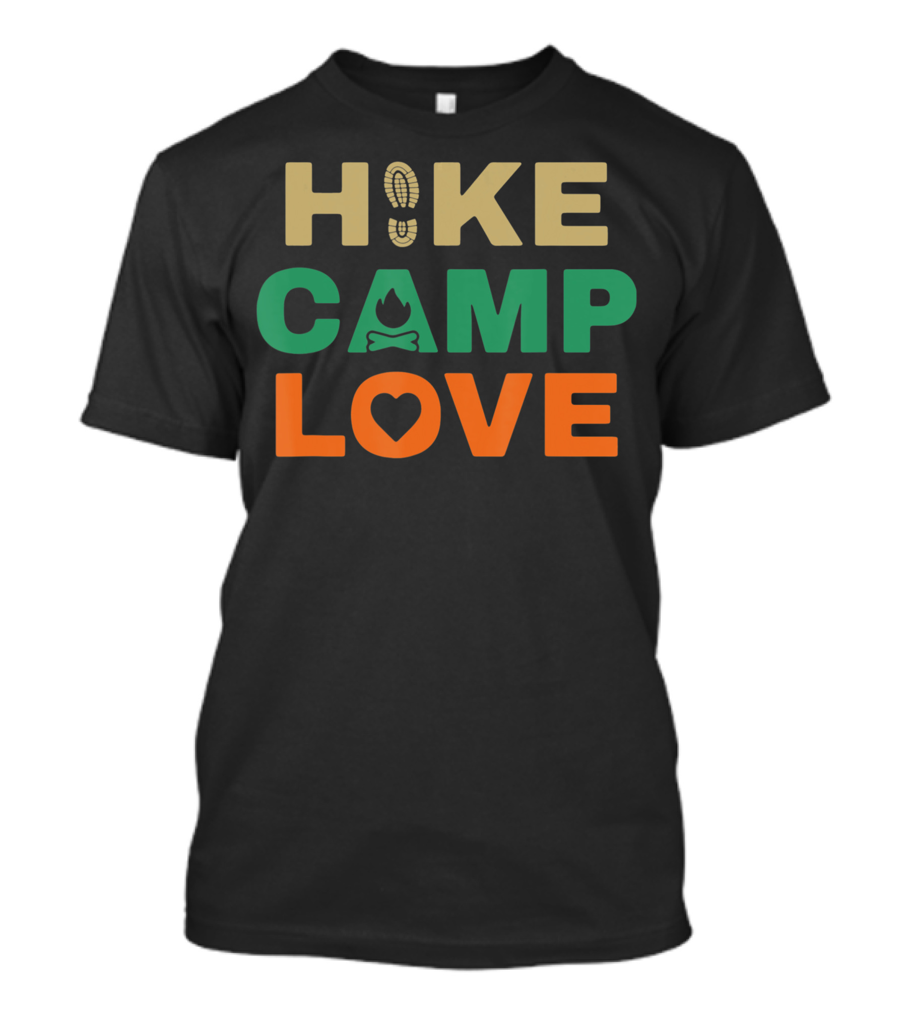 Hike Camp Love Boot Print Bonfire Heart Camping Hiking T-Shirt