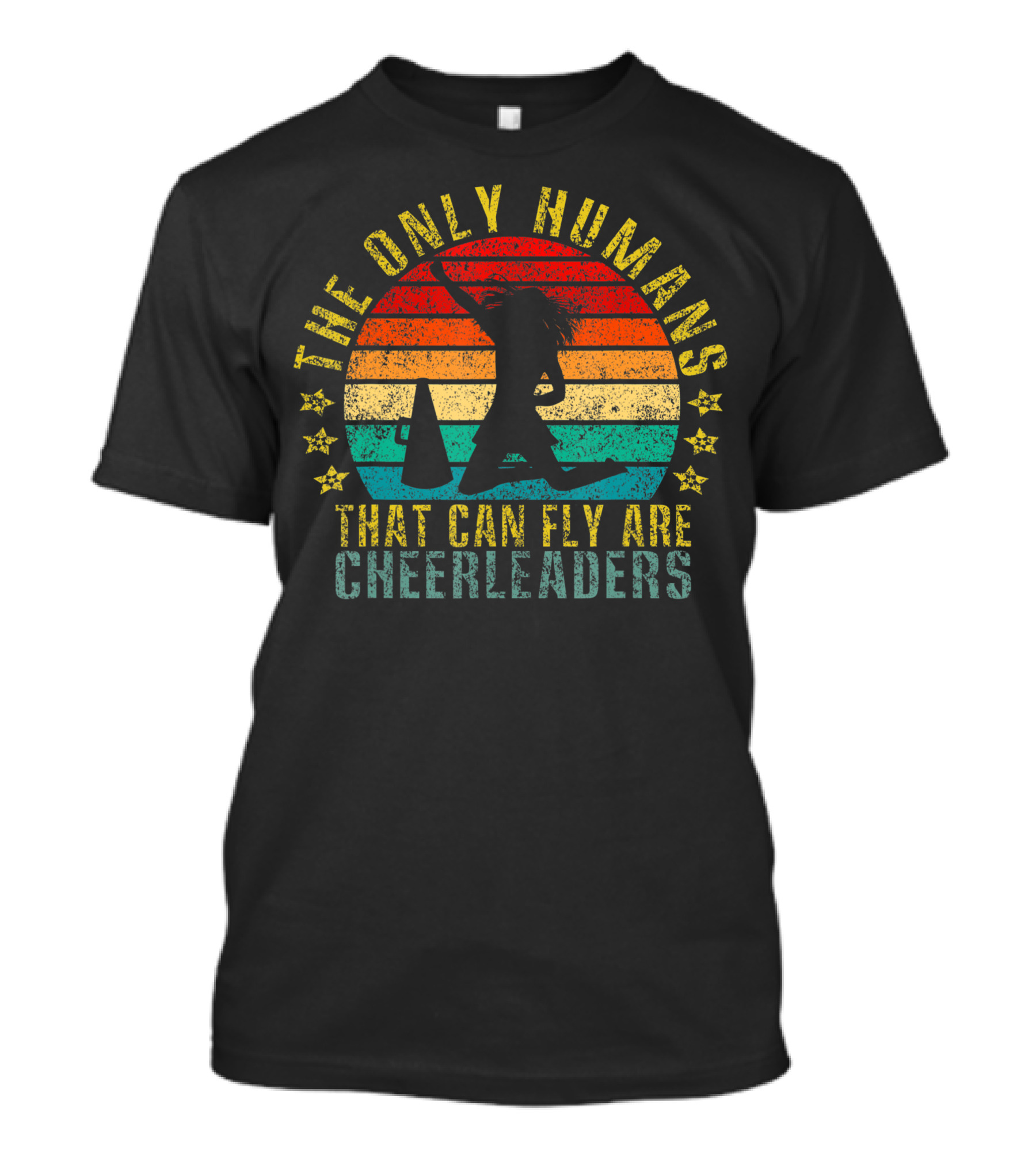 The Only Humans That Can Fly Are Cheerleaders Retro Sunset T-Shirt