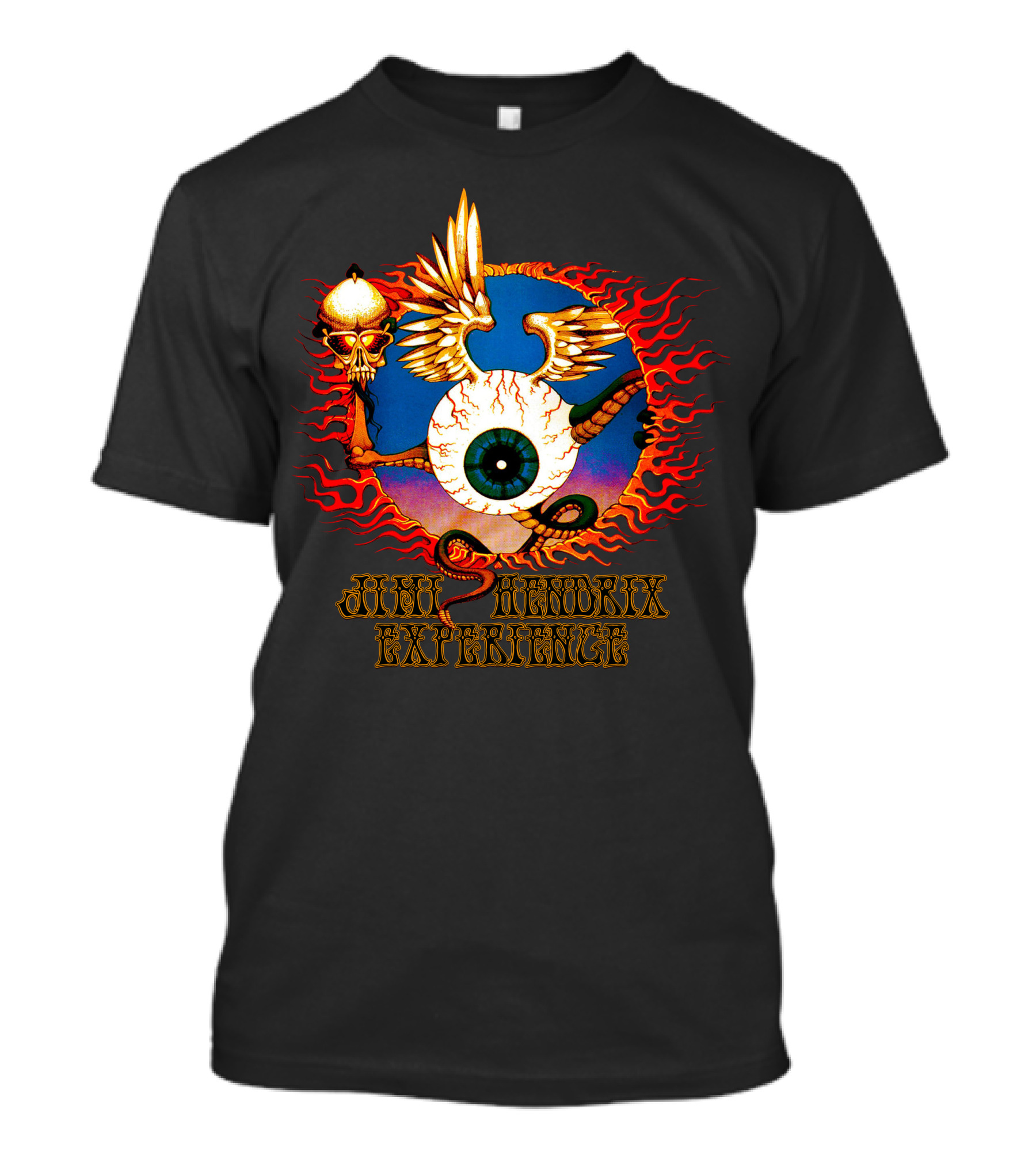 Jimi Hendrix Experience Psychedelic Skull And Eye Wings Flame T-Shirt