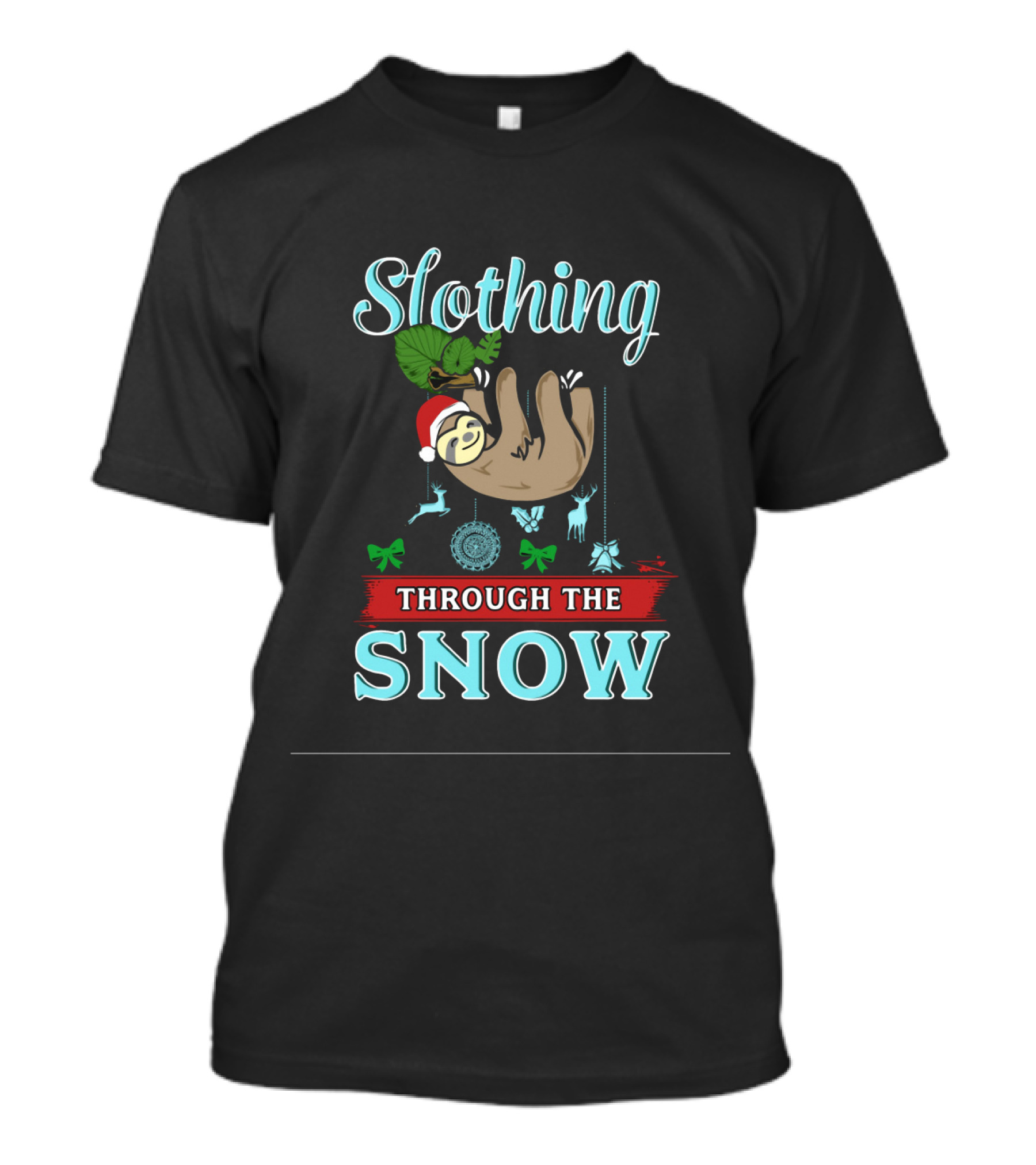 Slothing Through The Snow With Santa Hat And Christmas Decorations T-Shirt