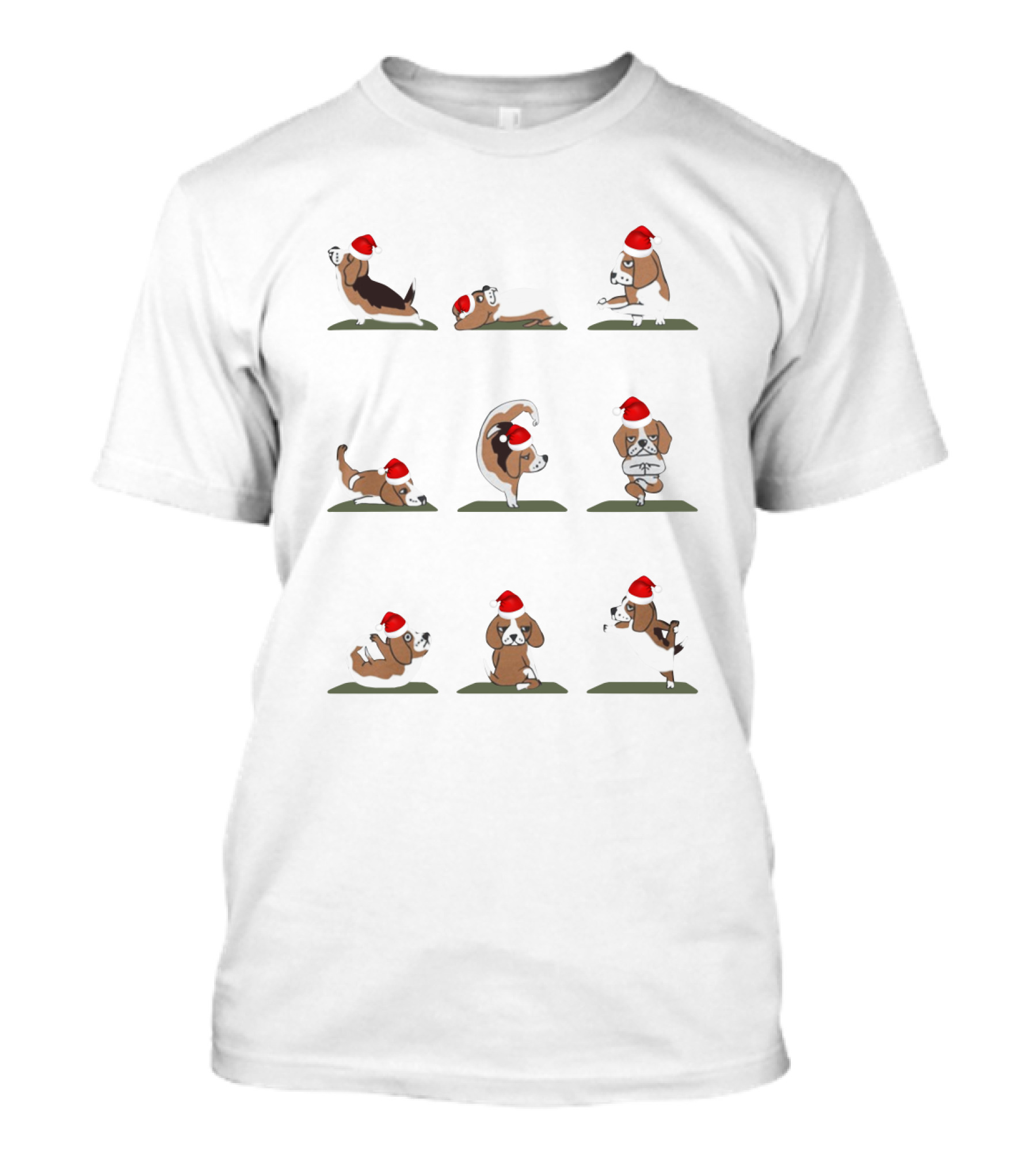 Pug Dogs Ballet Dancing In Christmas Santa Claus Hats T-Shirt