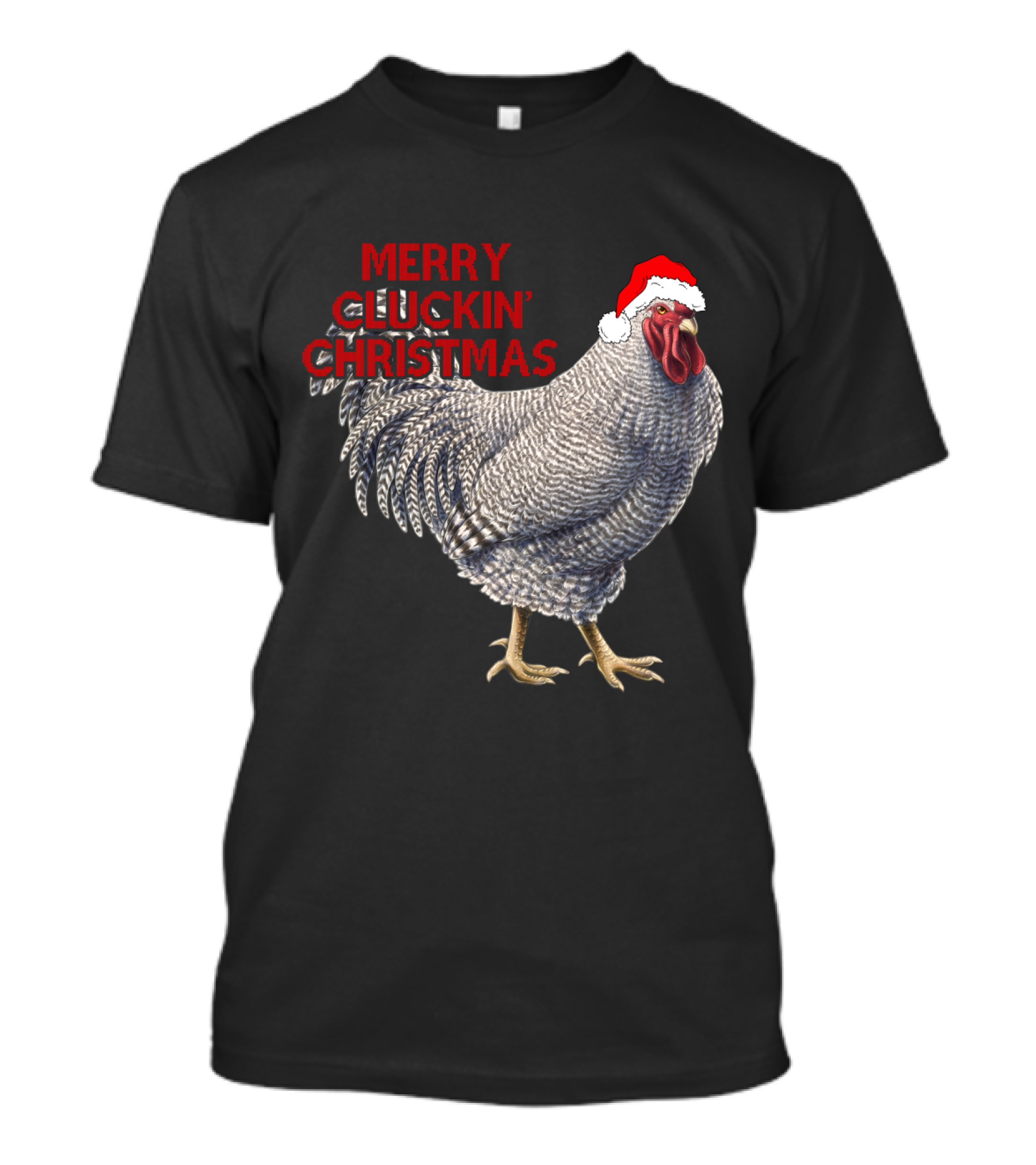 Merry Cluckin' Christmas Chicken With Santa Hat T-Shirt