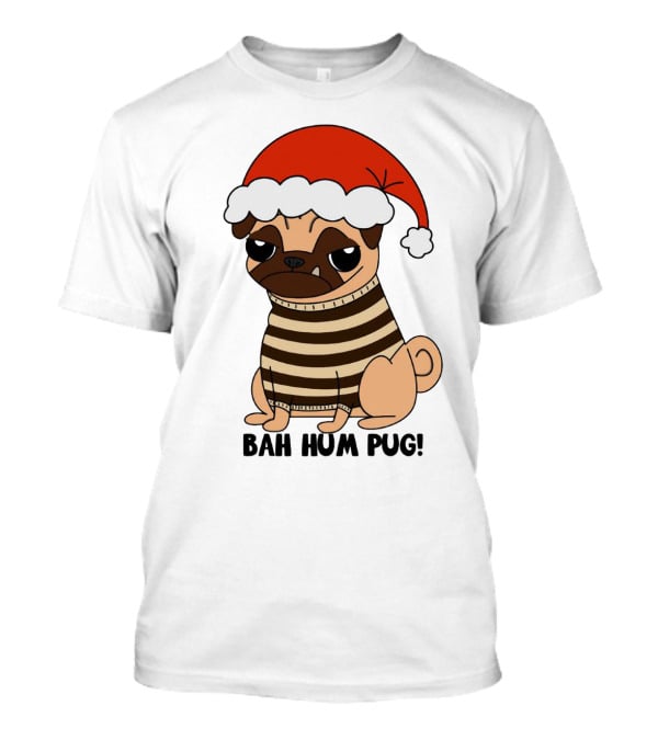 Bah Hum Pug Christmas Santa Hat Grumpy Holiday Pug Stripe T-Shirt