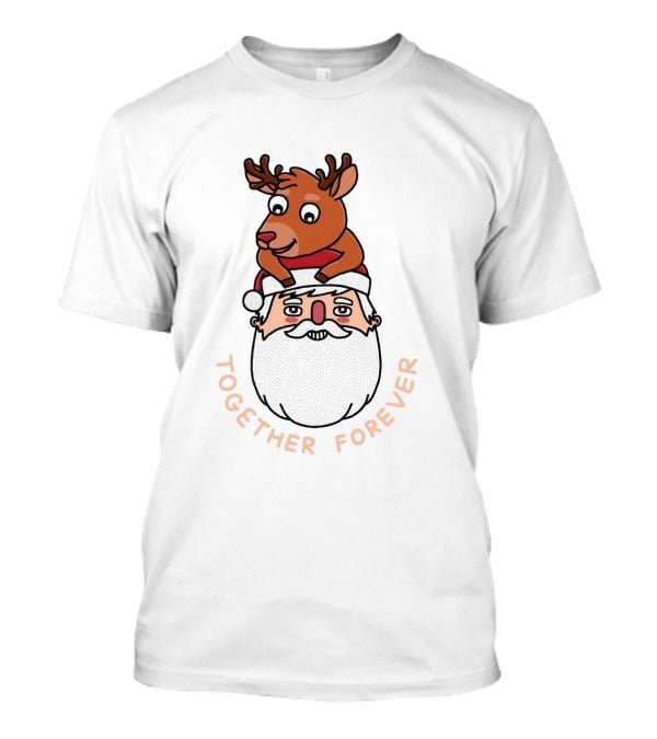Santa And Reindeer Together Forever Best Friends T-Shirt