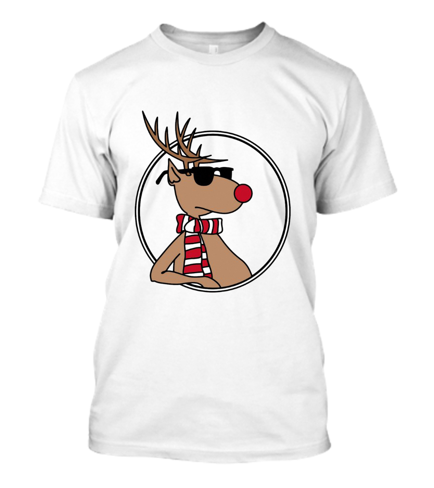 Deer Cool Reindeer In Sunglasses And Striped Scarf T-Shirt
