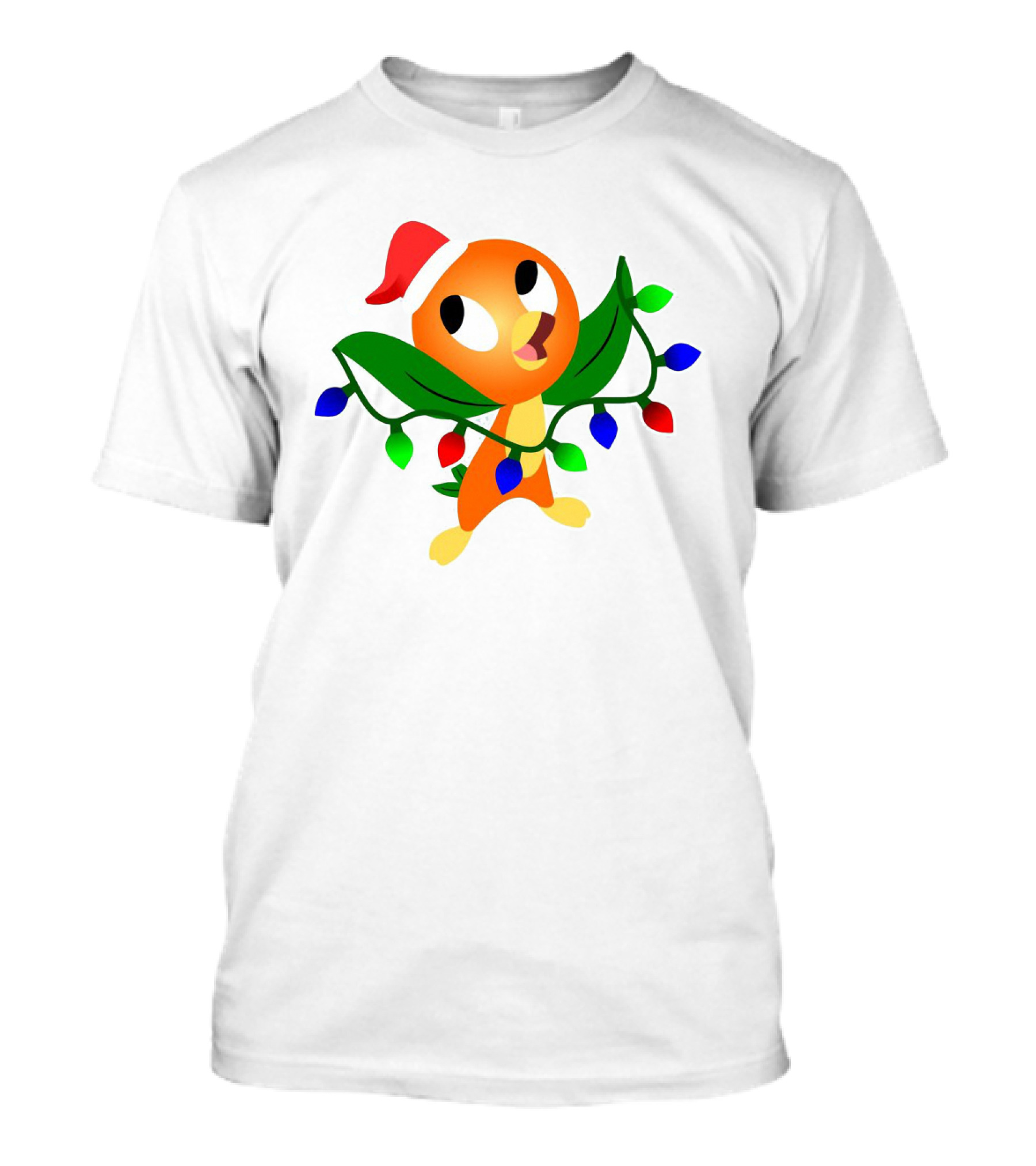 Think Christmas Thoughts Orange Bird With Santa Hat And Festive Lights T-Shirt
