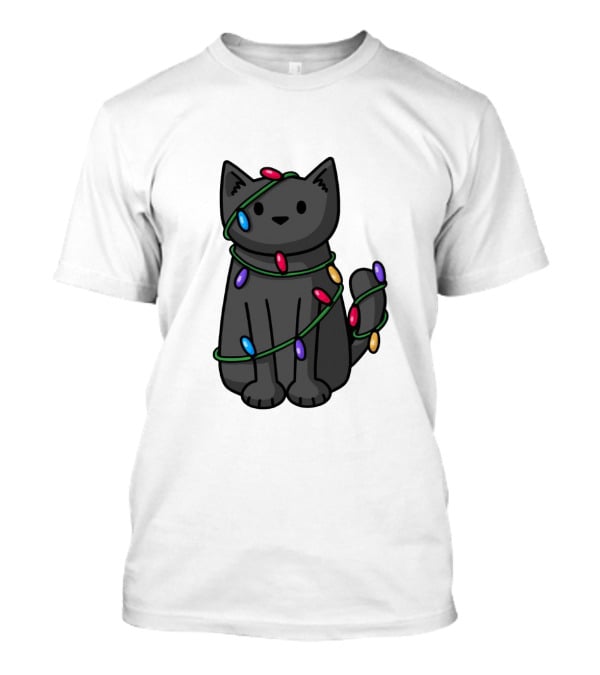 Wrapped Up In Lights Adorable Cat Tangled In Colorful Holiday String Bulbs T-Shirt
