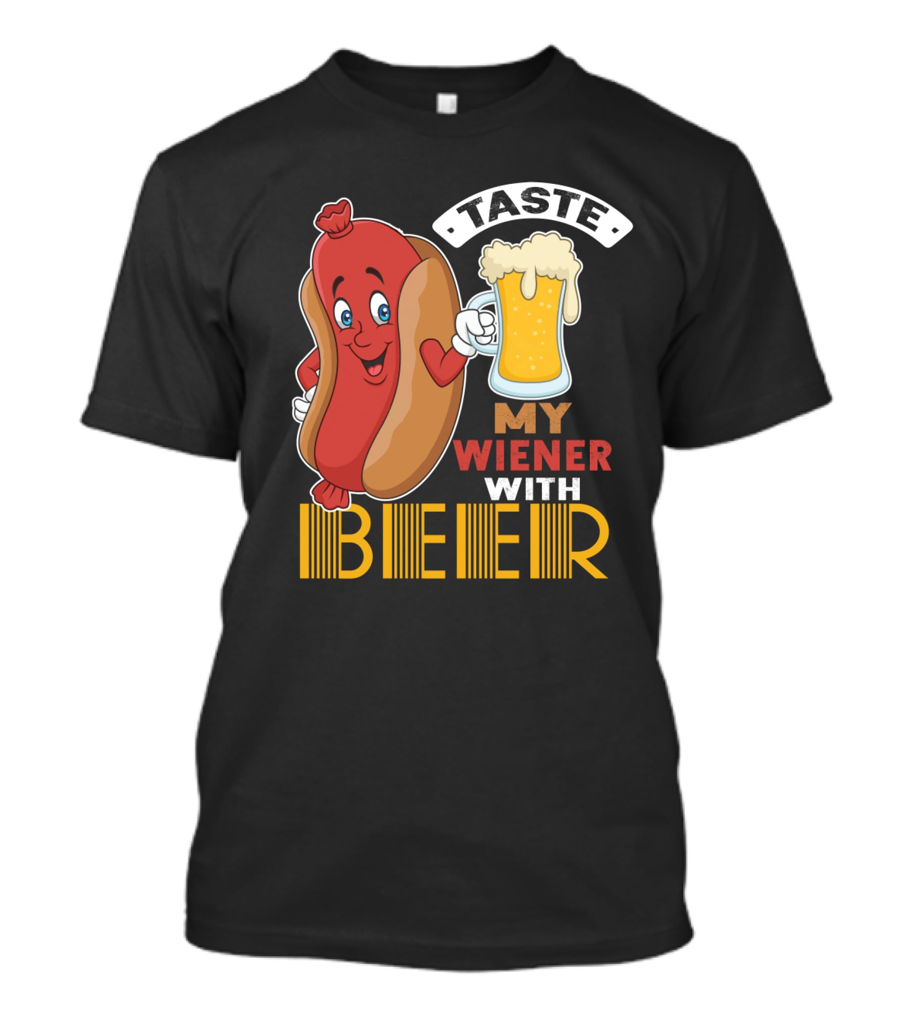 Taste My Wiener With Beer Funny Hot Dog Cartoon For Party T-Shirt