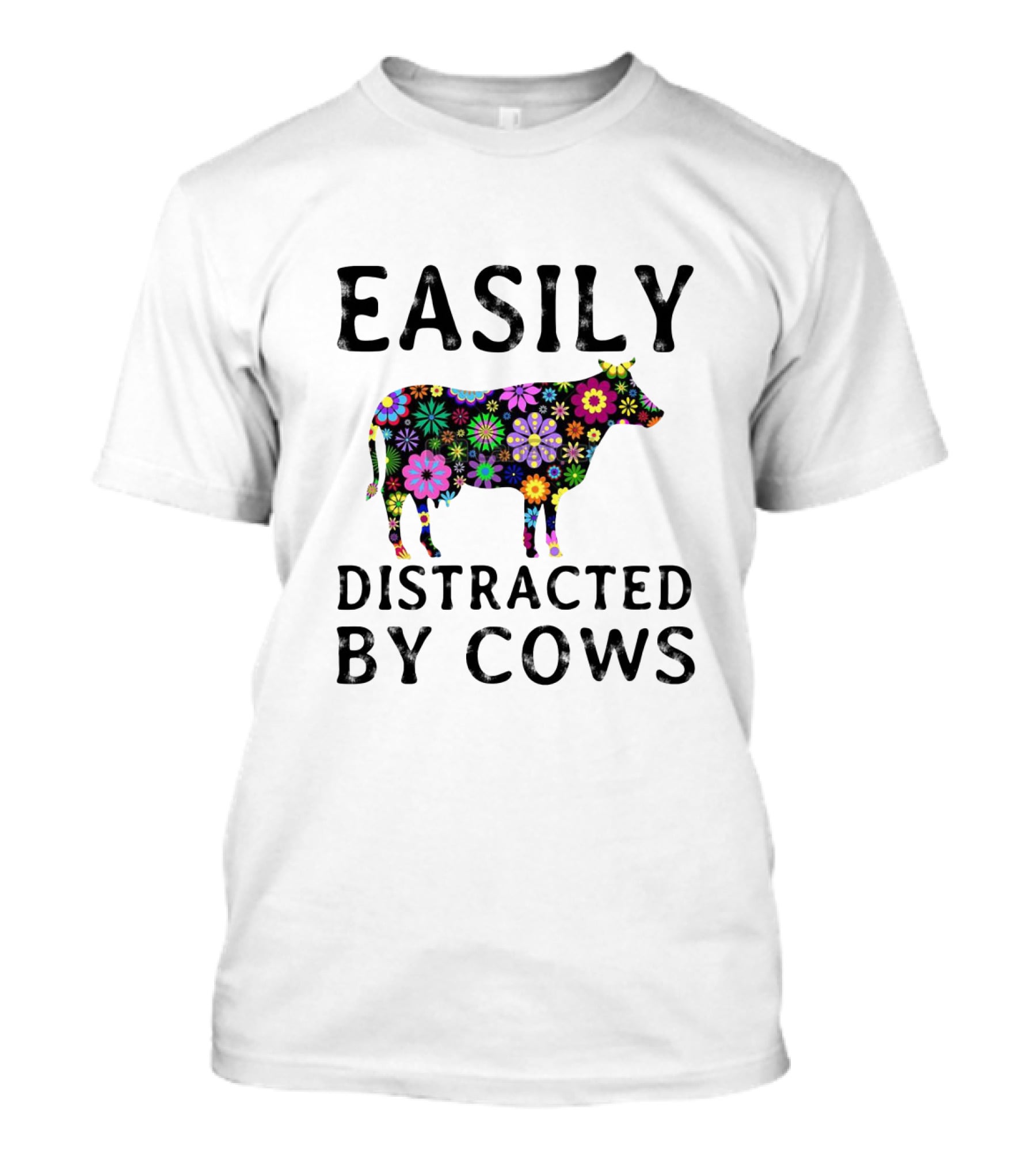 Easily Distracted By Cows Floral Pattern Appeal T-Shirt