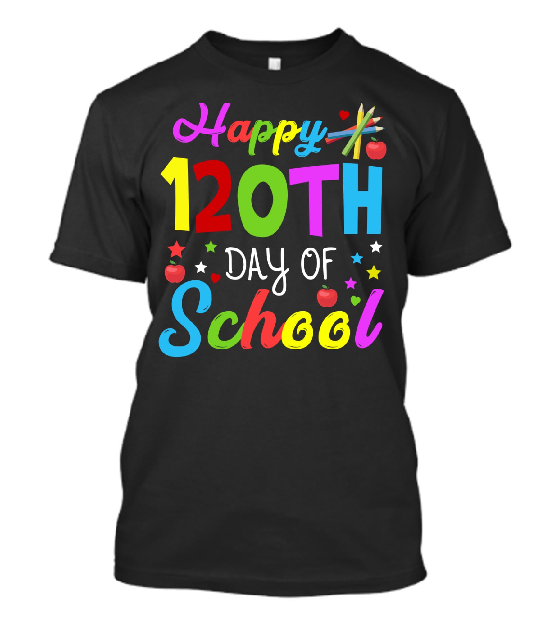 Happy 120th Day Of School Colorful Celebration With Stars And Apples T-Shirt