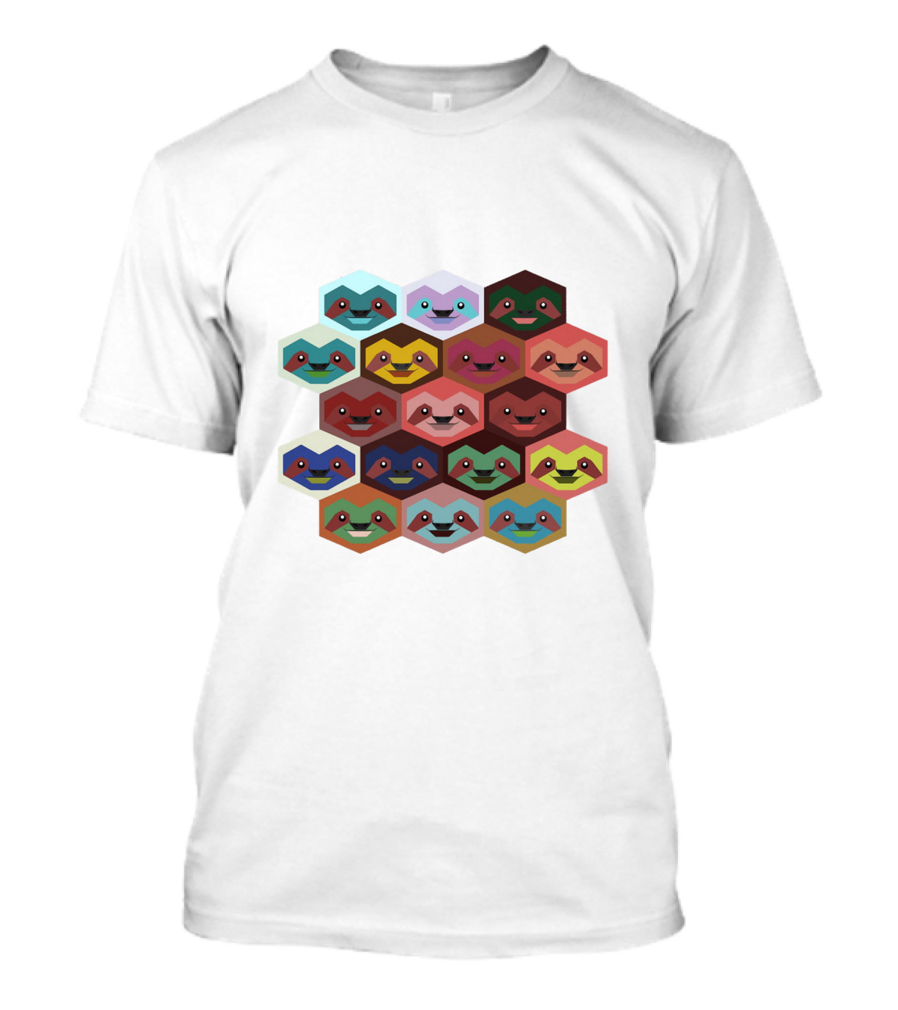 Colorful Hexagon Faces Of Sloths T-Shirt