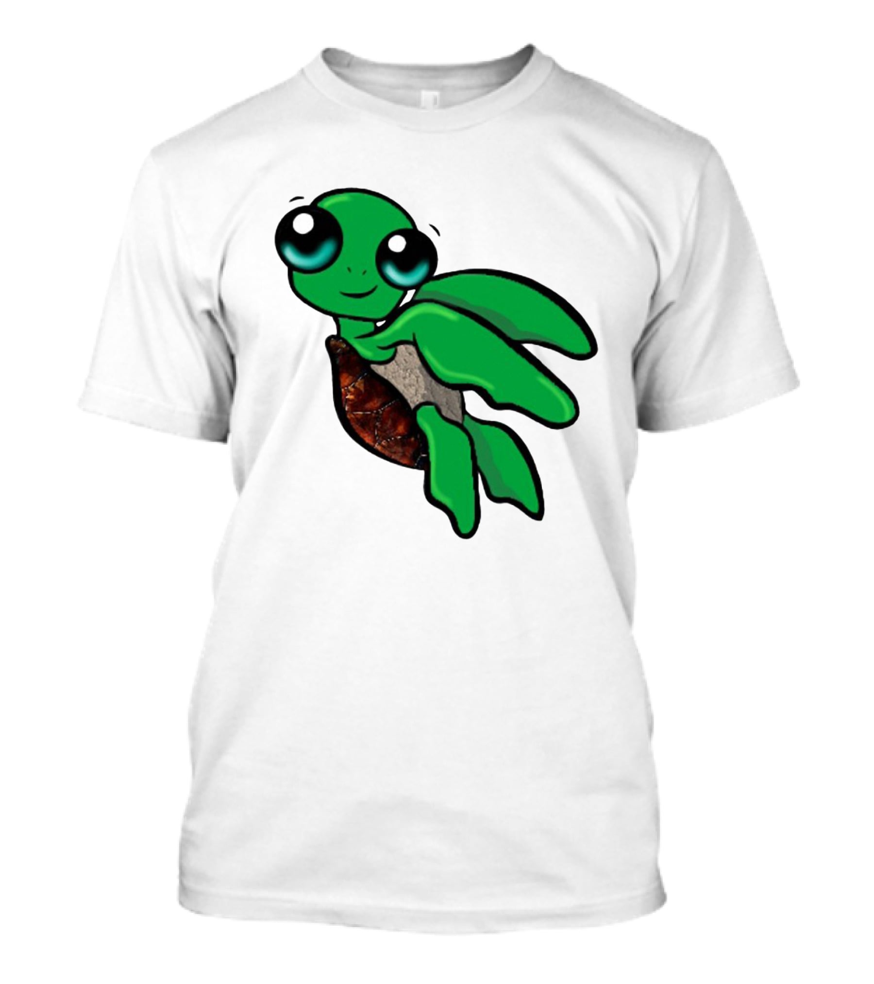 Funky Turtle Cute Green Cartoon Character With Big Eyes T-Shirt