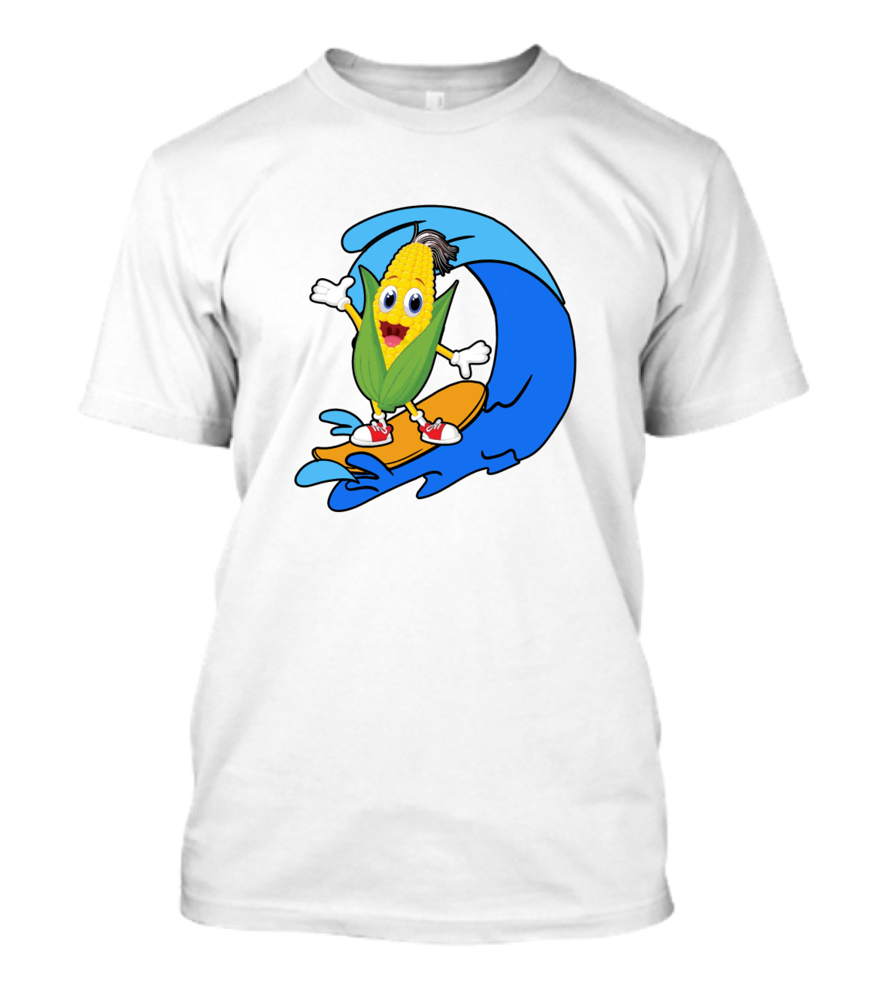 Corn On Surfboard Riding Blue Ocean Wave T-Shirt