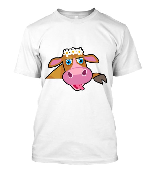 Farm Animals Cows Cute Cartoon Brown Cow With Daisy Headband T-Shirt