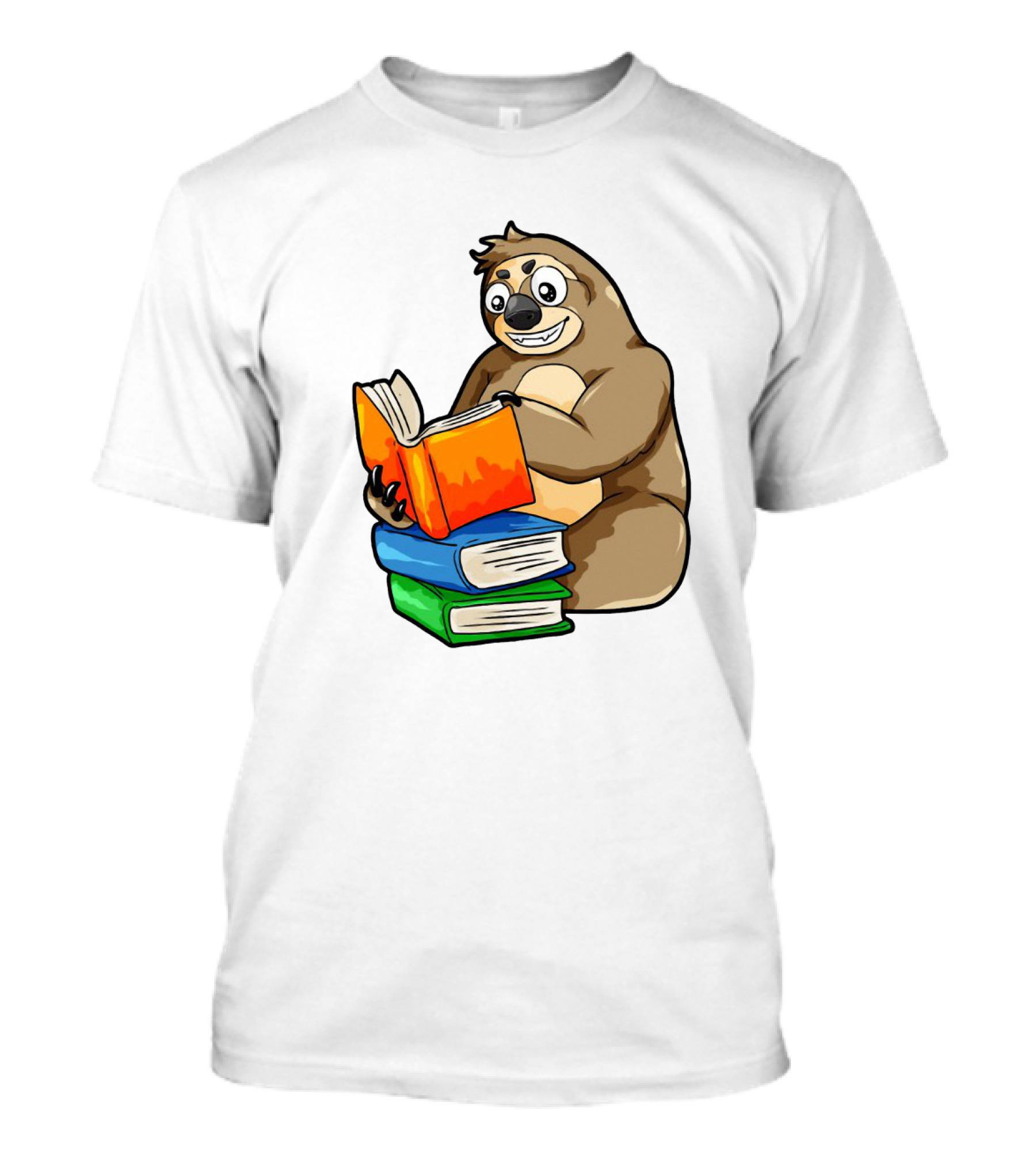 Sloth Enjoying A Stack Of Colorful Books For Literacy And Knowledge Study T-Shirt