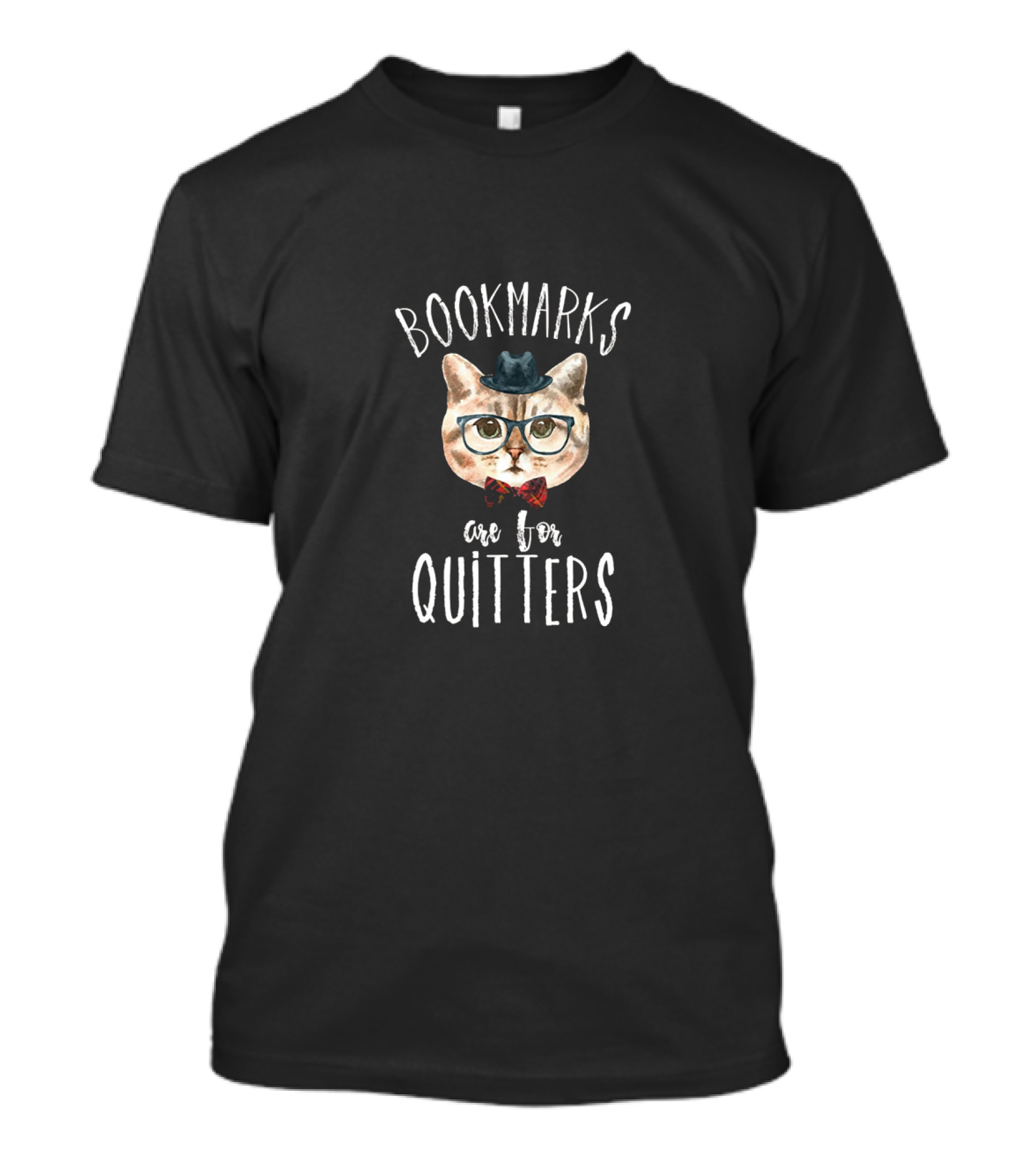 Bookmarks Are For Quitters Cat With Glasses And Hat T-Shirt
