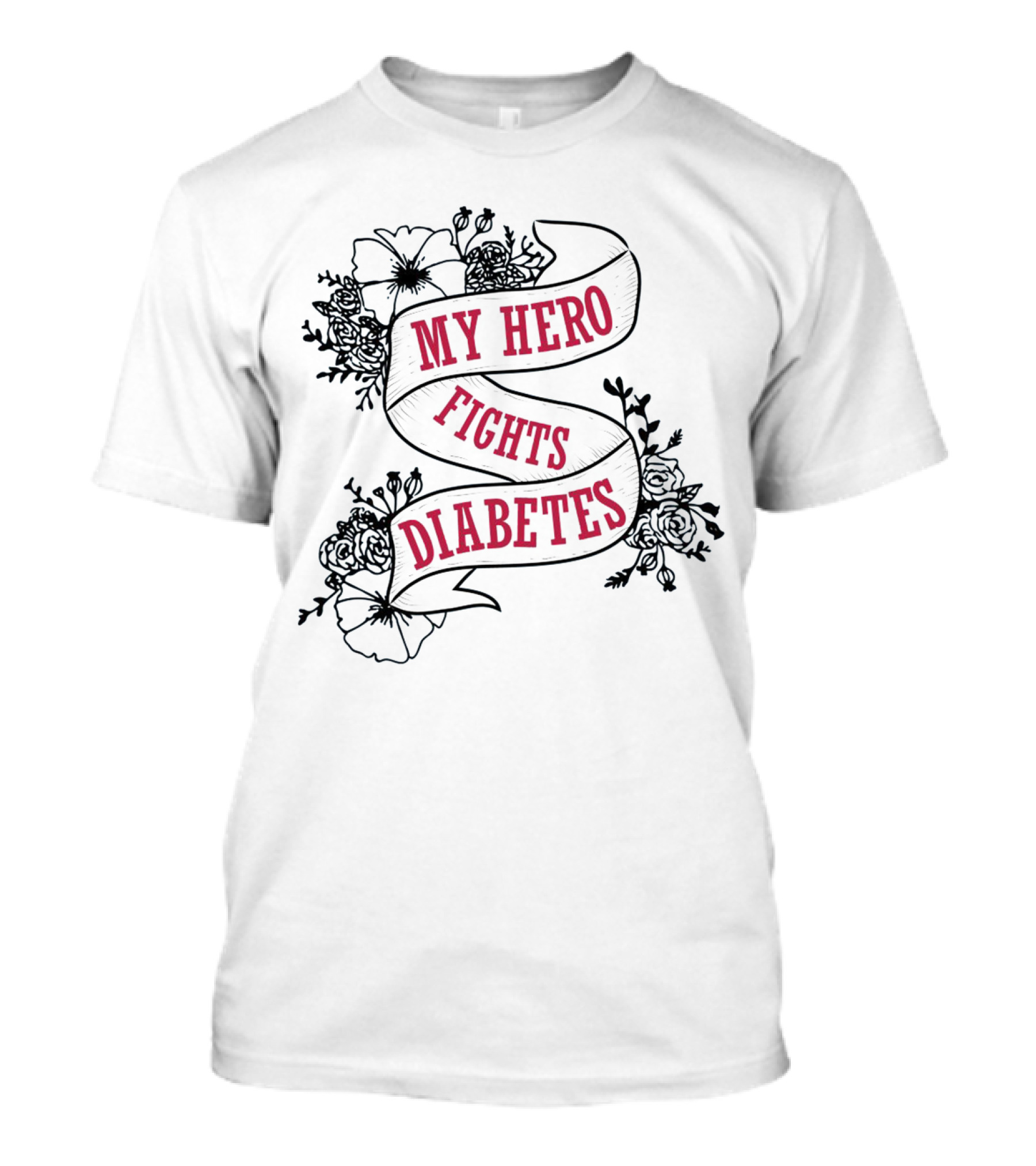My Hero Fights Diabetes Floral Ribbon T-Shirt