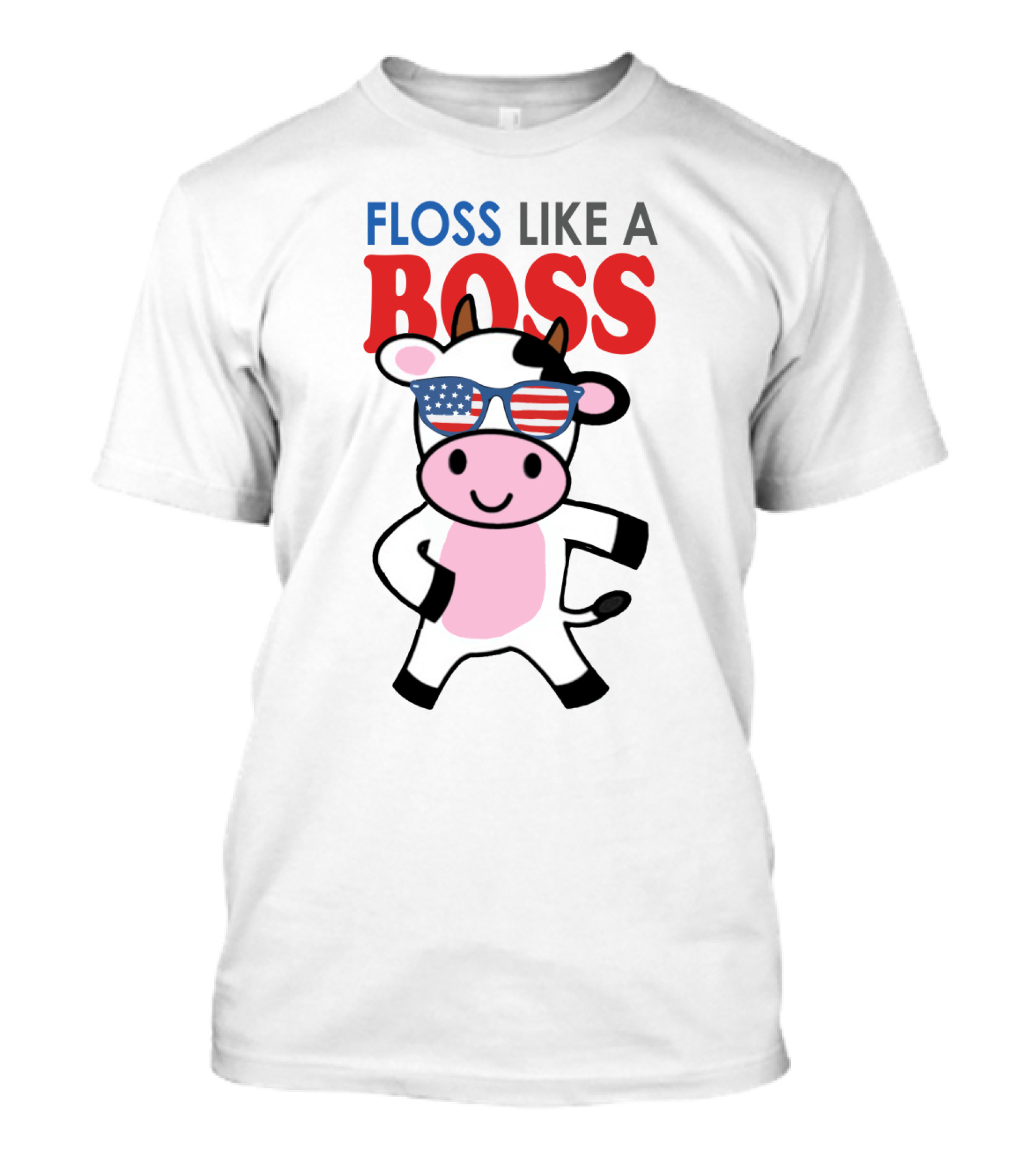 Floss Like A Boss Cow With American Flag Sunglasses T-Shirt