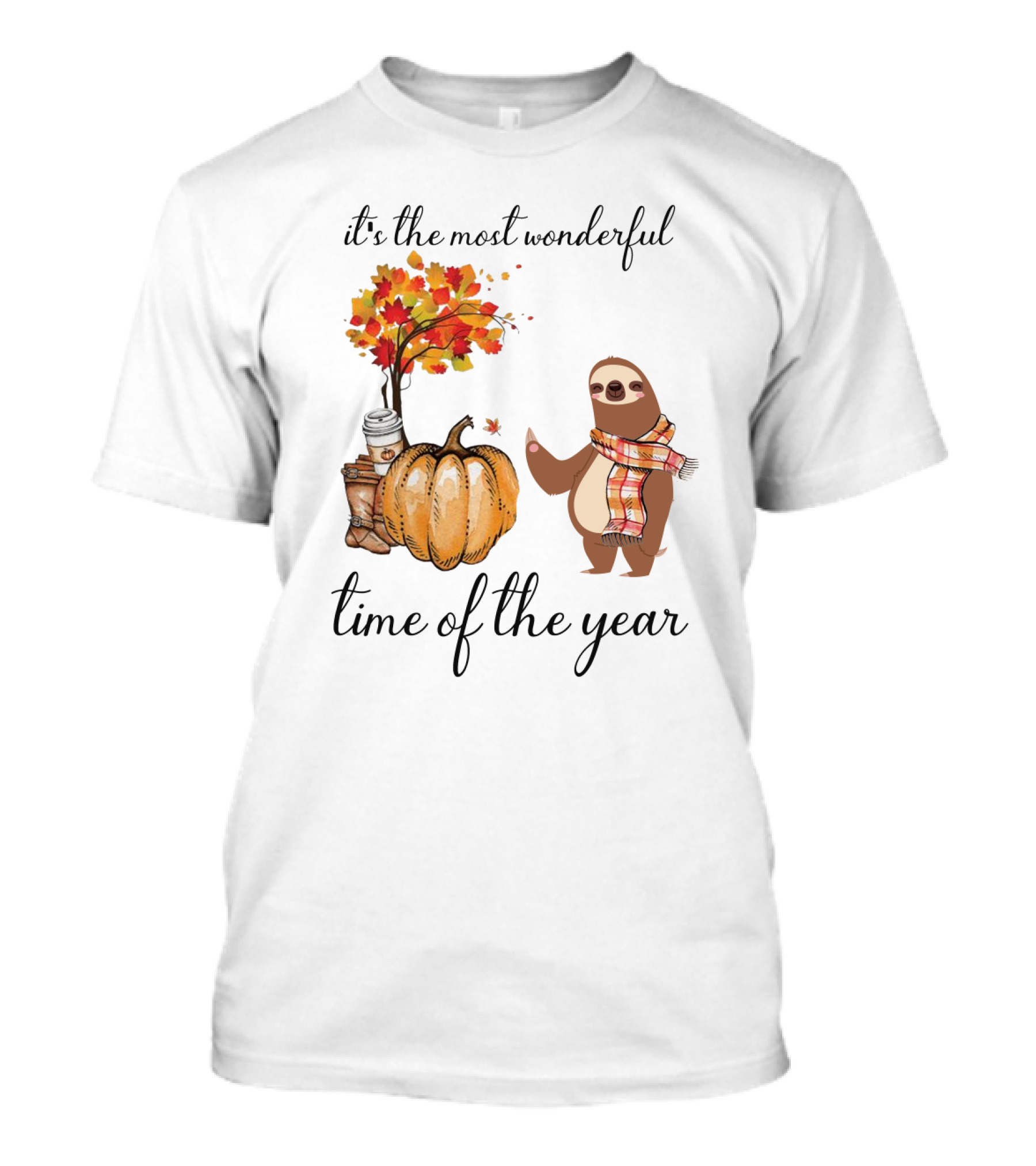 It's The Most Wonderful Time Of The Year Sloths Pumpkin Coffee Leaves Fall T-Shirt