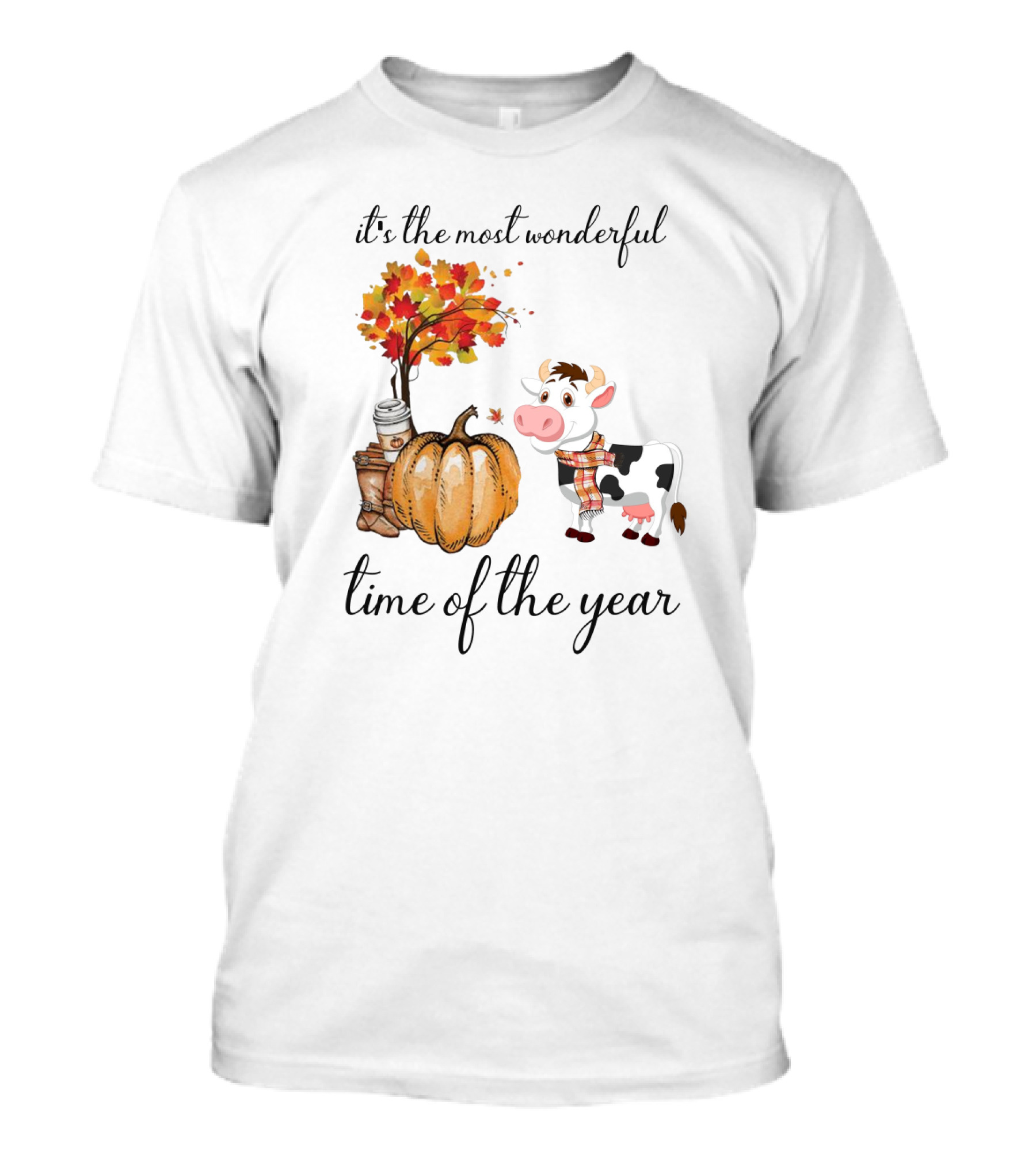 It's The Most Wonderful Time Of The Year Cows Autumn Leaves Pumpkin Cozy Plaid T-Shirt