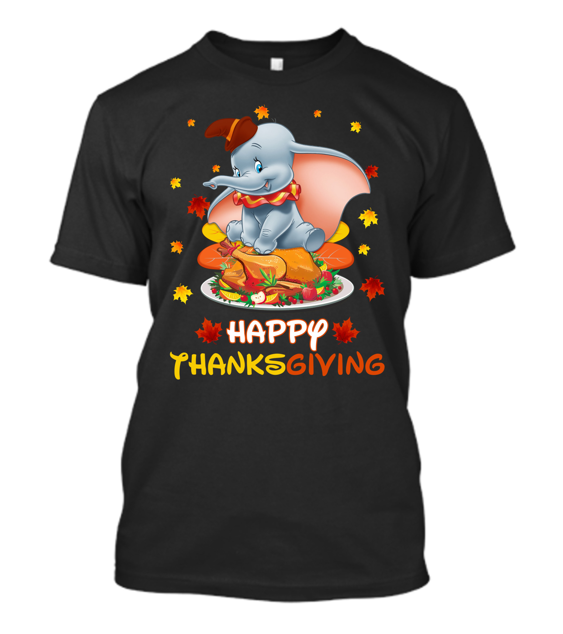 Happy Thanksgiving Dumbo Turkey Autumn Leaves T-Shirt