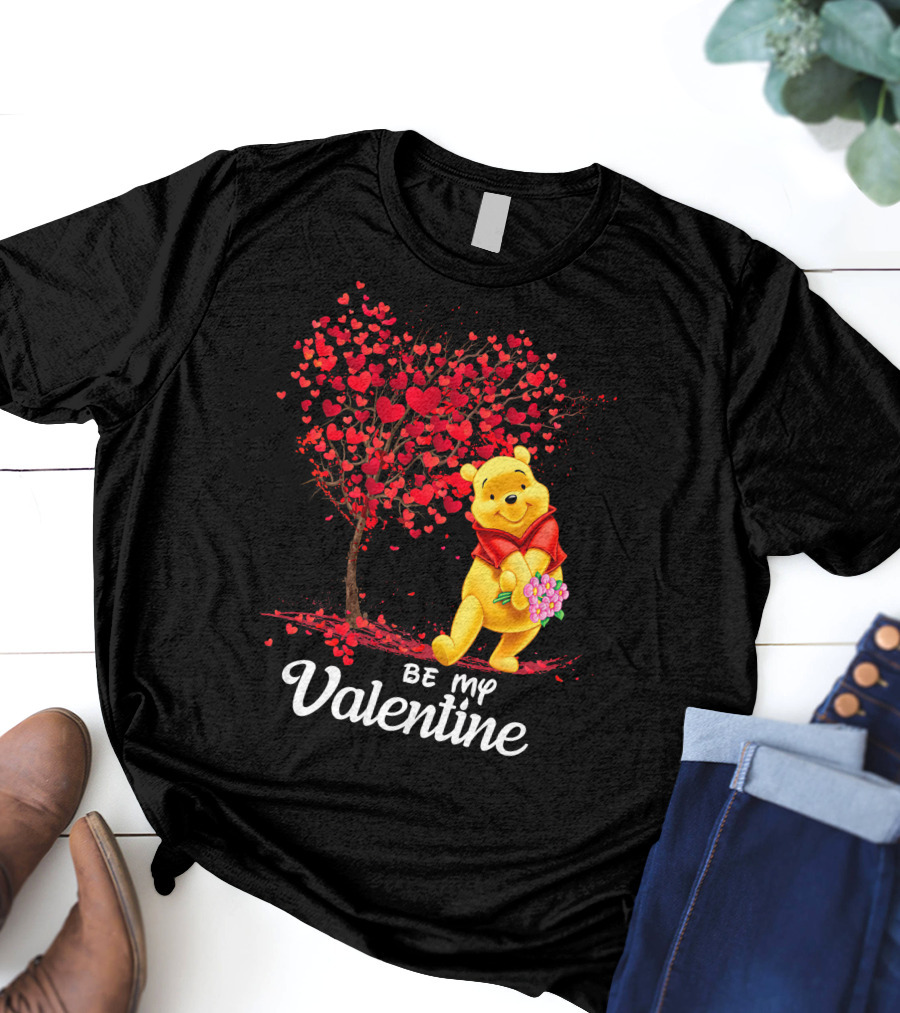 Be My Valentine Pooh Hearts And Flowers T-Shirt