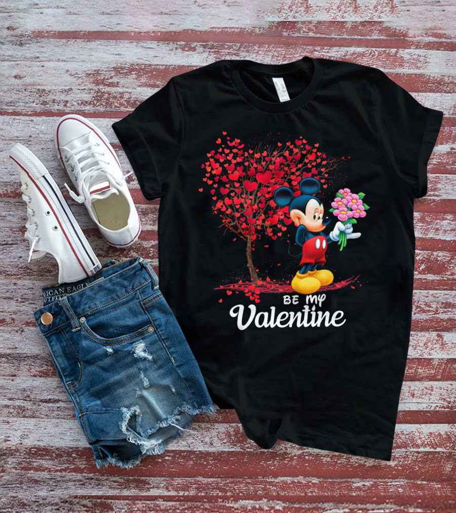 Mickey Be My Valentine Bouquet With Heart Tree T-Shirt