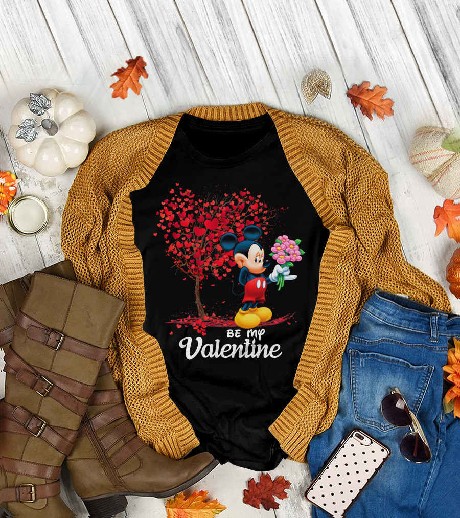 Mickey Be My Valentine Bouquet With Heart Tree T-Shirt