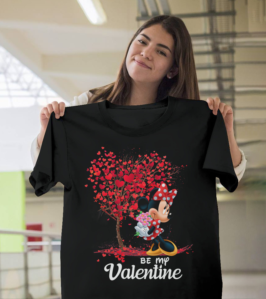 Be My Valentine Minnie With Heart Tree And Flowers T-Shirt