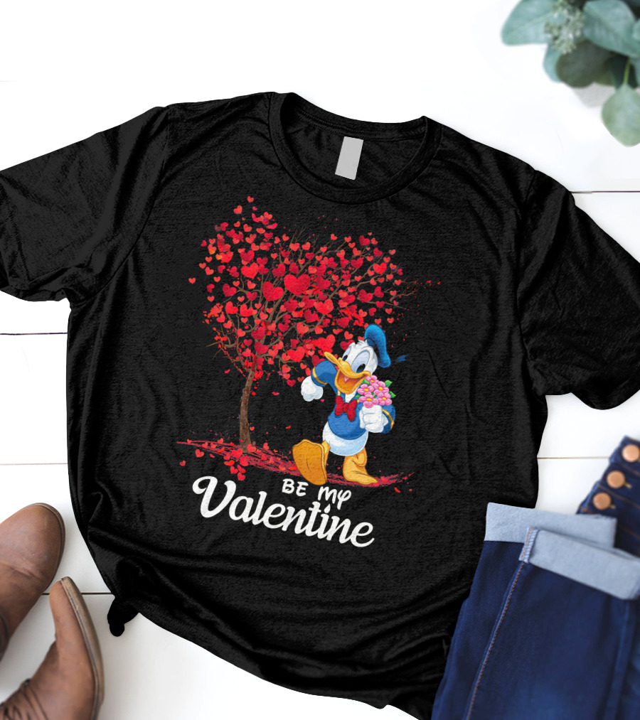Donald Duck Be My Valentine Hearts Tree T-Shirt