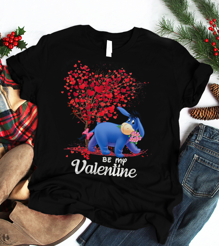 Be My Valentine Eeyore Donkey With Hearts And Flowers T-Shirt