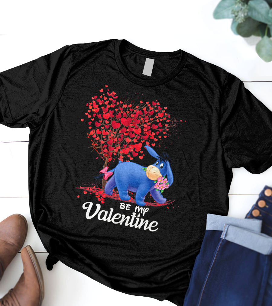 Be My Valentine Eeyore Donkey With Hearts And Flowers T-Shirt