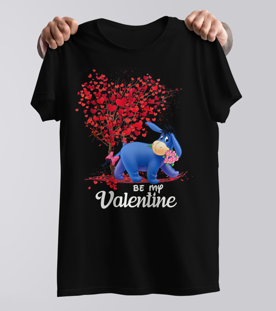 Be My Valentine Eeyore Donkey With Hearts And Flowers T-Shirt