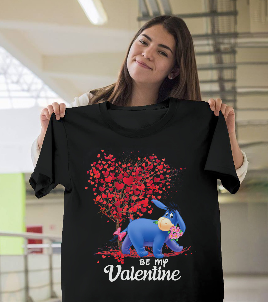 Be My Valentine Eeyore Donkey With Hearts And Flowers T-Shirt
