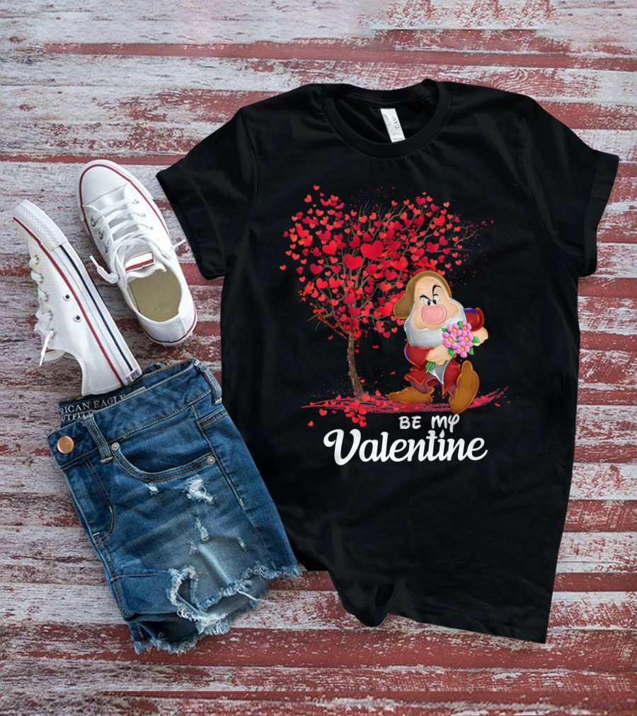 Be My Valentine Grumpy Character With Heart Tree And Flowers T-Shirt